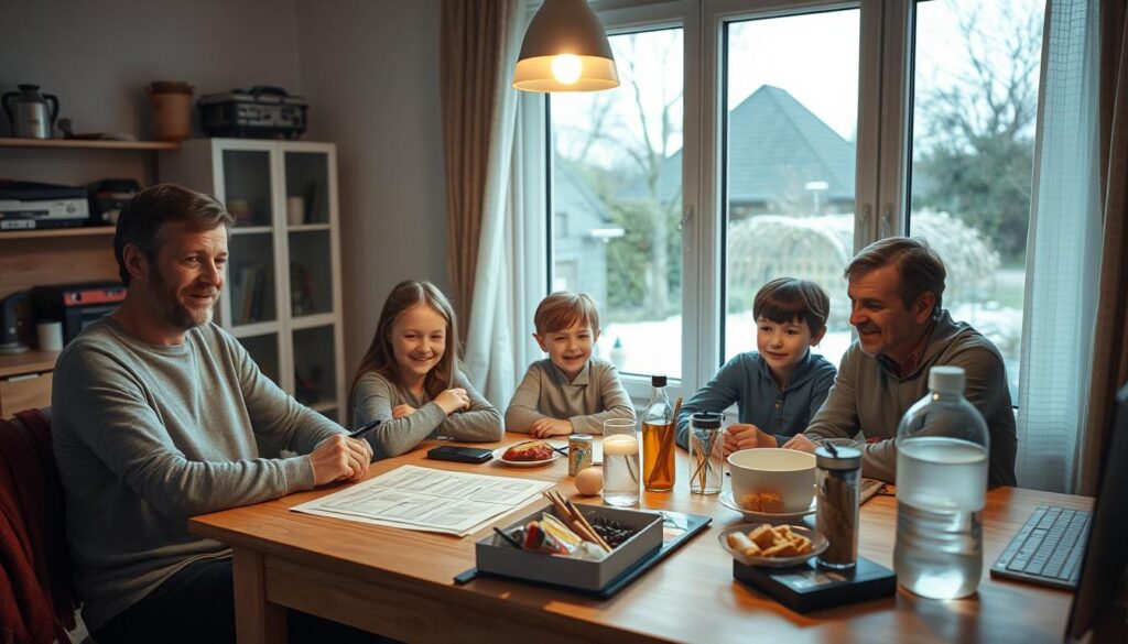 Familie der er forberedt på strømafbrydelse med nødgenerator og beredskabsplan Familie der er forberedt på strømafbrydelse med nødgenerator og beredskabsplan