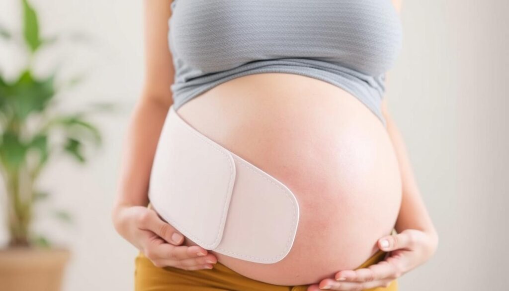 Gravid kvinde der bruger en støttebælte