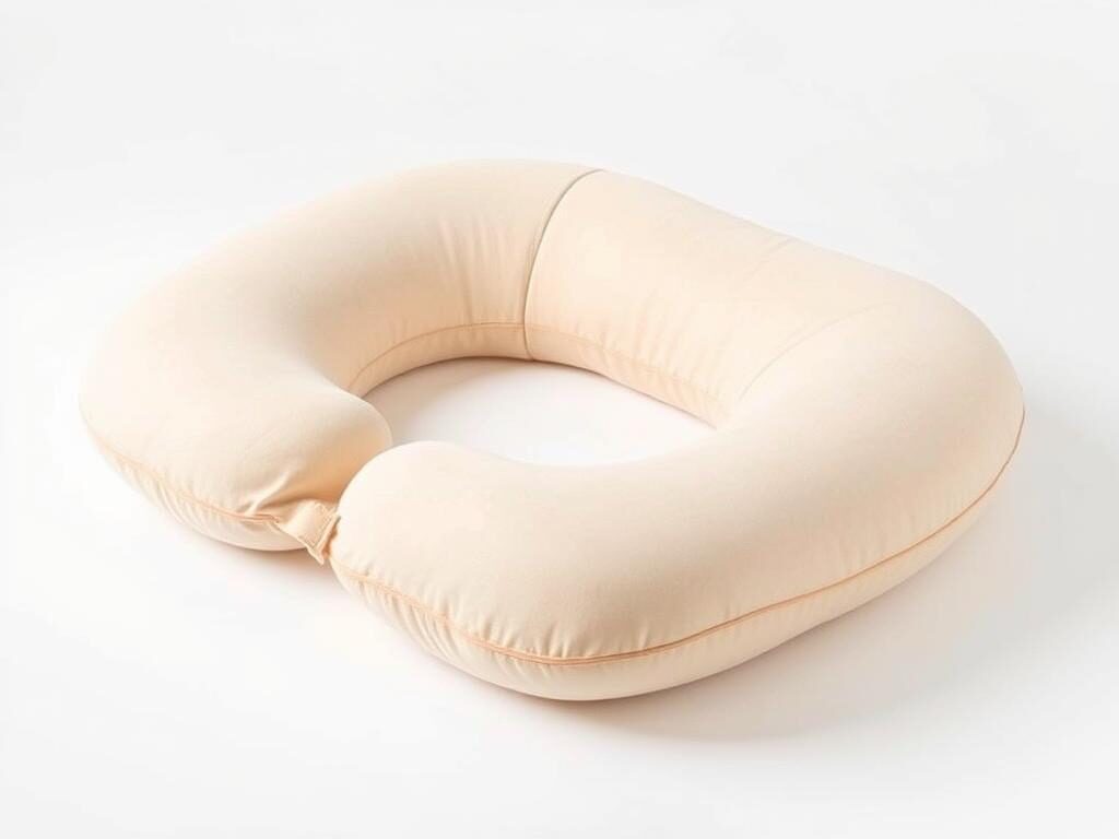 Najell graviditetspude i beige farve, der viser pudens 2-i-1 design